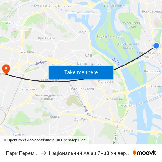 Парк Перемога to Національний Авіаційний Університет map