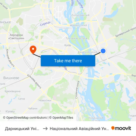 Дарницький Універмаг to Національний Авіаційний Університет map
