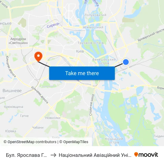 Бул. Ярослава Гашека to Національний Авіаційний Університет map