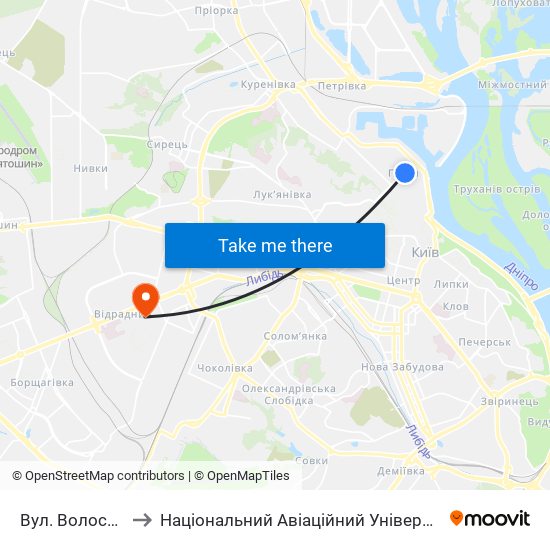 Вул. Волоська to Національний Авіаційний Університет map