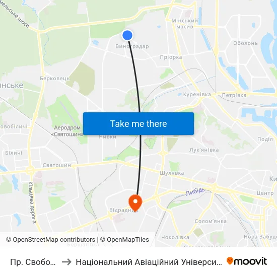 Пр. Свободи to Національний Авіаційний Університет map