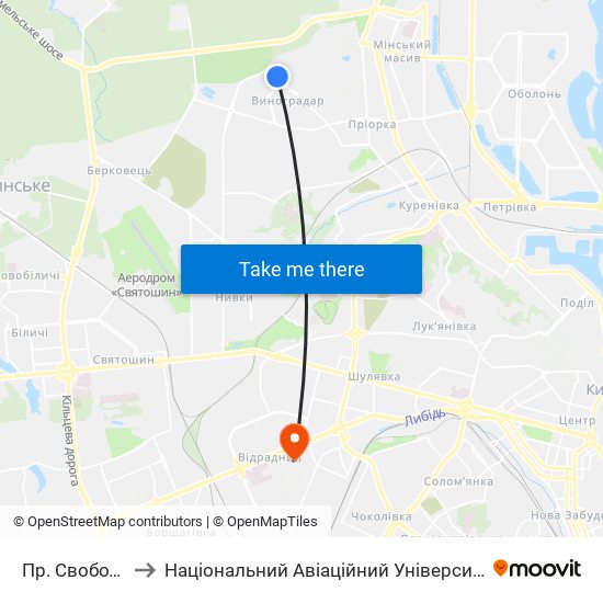 Пр. Свободи to Національний Авіаційний Університет map