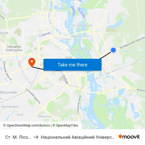 Ст. М. Лісова to Національний Авіаційний Університет map