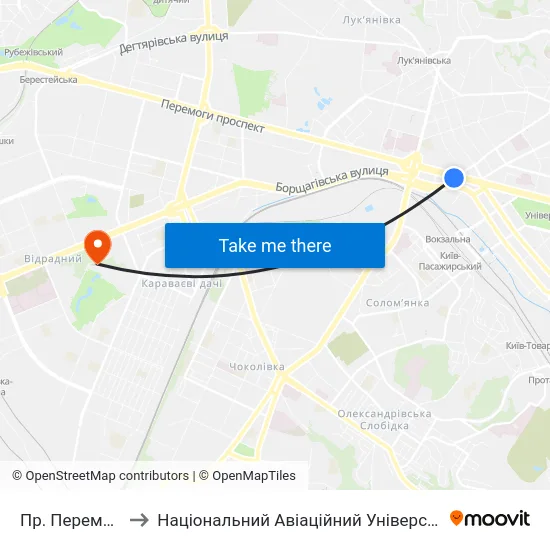 Пр. Перемоги to Національний Авіаційний Університет map