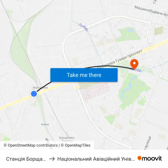 Станція Борщагівка to Національний Авіаційний Університет map