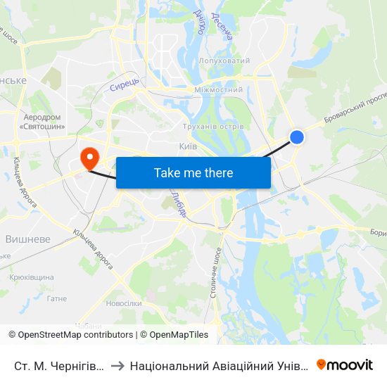 Ст. М. Чернігівська to Національний Авіаційний Університет map