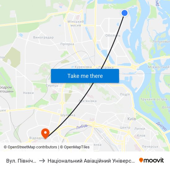 Вул. Північна to Національний Авіаційний Університет map