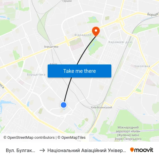 Вул. Булгакова to Національний Авіаційний Університет map