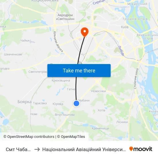 Смт Чабани to Національний Авіаційний Університет map