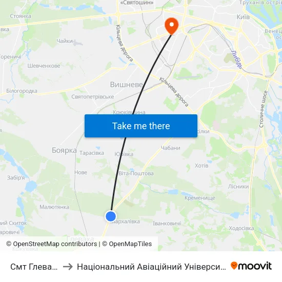 Смт Глеваха to Національний Авіаційний Університет map