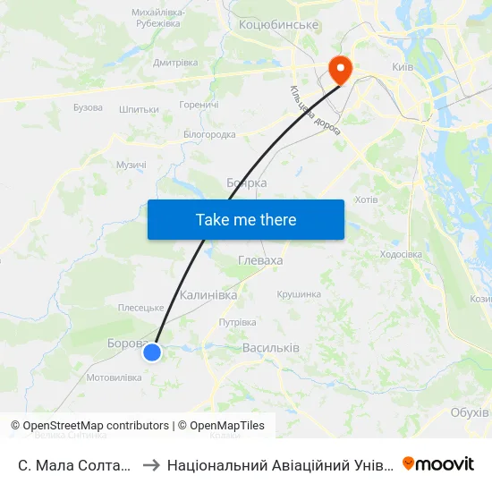С. Мала Солтанівка to Національний Авіаційний Університет map