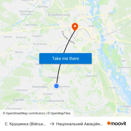 С. Крушинка (Військова Частина) to Національний Авіаційний Університет map
