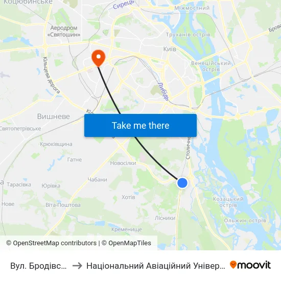 Вул. Бродівська to Національний Авіаційний Університет map