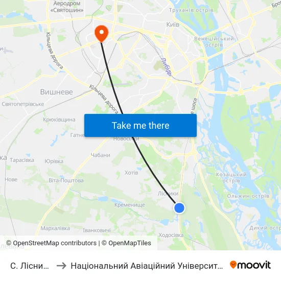 С. Лісники to Національний Авіаційний Університет map