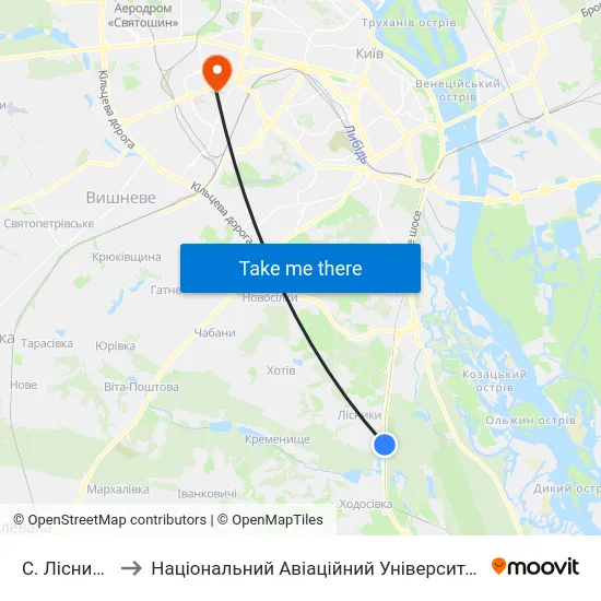 С. Лісники to Національний Авіаційний Університет map