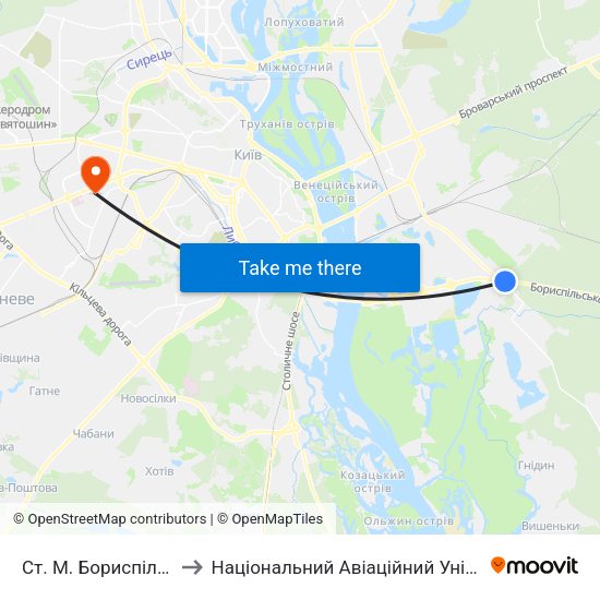 Ст. М. Бориспільська to Національний Авіаційний Університет map