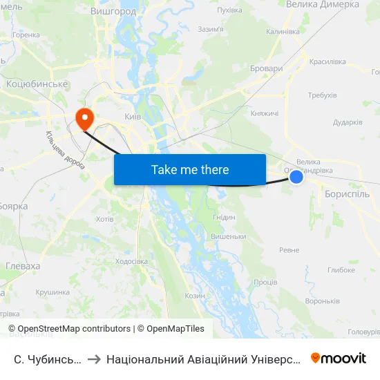С. Чубинське to Національний Авіаційний Університет map