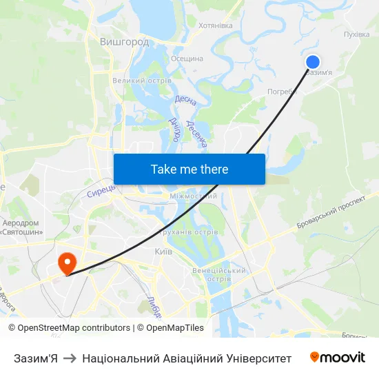 Зазим'Я to Національний Авіаційний Університет map