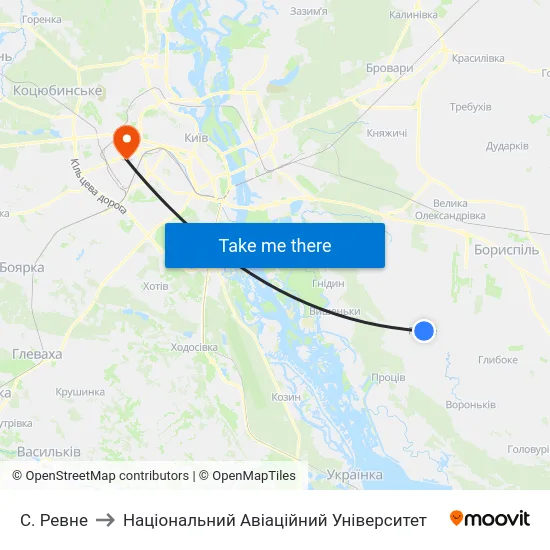 С. Ревне to Національний Авіаційний Університет map