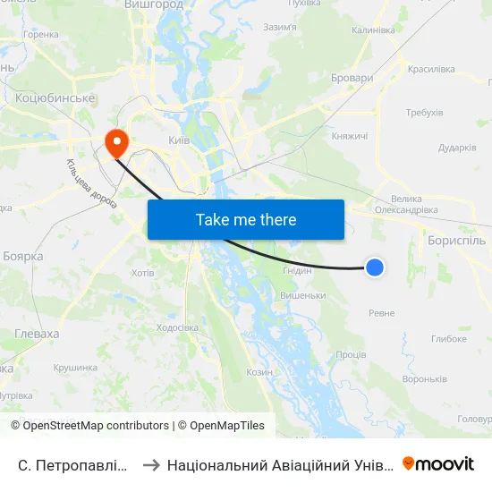 С. Петропавлівське to Національний Авіаційний Університет map