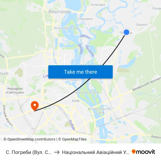 С. Погреби (Вул. Соборна) to Національний Авіаційний Університет map