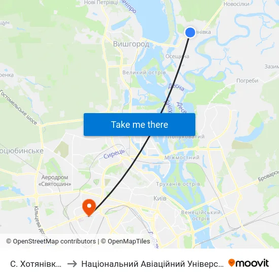 С. Хотянівка-1 to Національний Авіаційний Університет map
