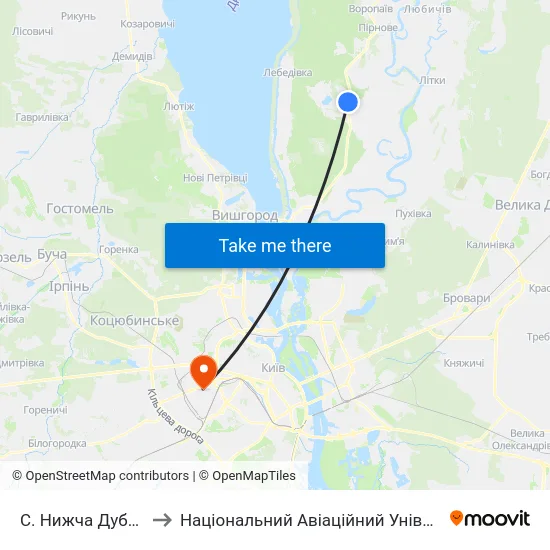 С. Нижча Дубечня to Національний Авіаційний Університет map
