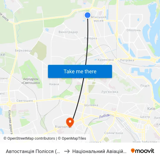 Автостанція Полісся (Платформа №4) to Національний Авіаційний Університет map