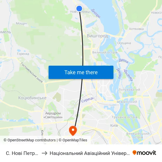 С. Нові Петрівці to Національний Авіаційний Університет map