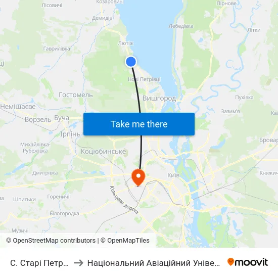 С. Старі Петрівці to Національний Авіаційний Університет map