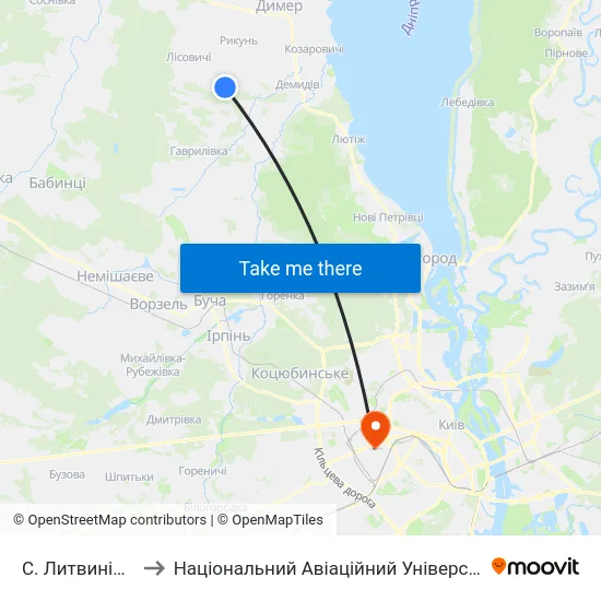 С. Литвинівка to Національний Авіаційний Університет map