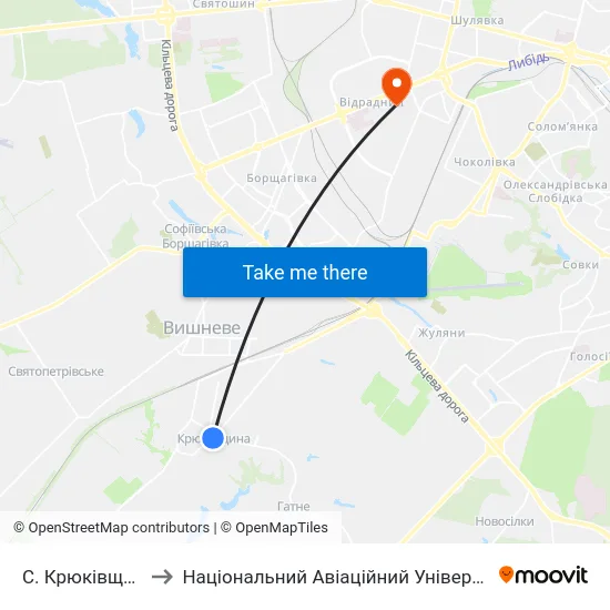 С. Крюківщина to Національний Авіаційний Університет map