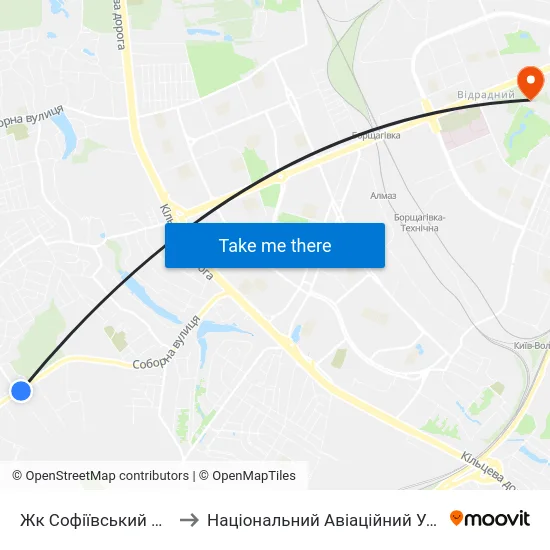 Жк Софіївський Квартал to Національний Авіаційний Університет map