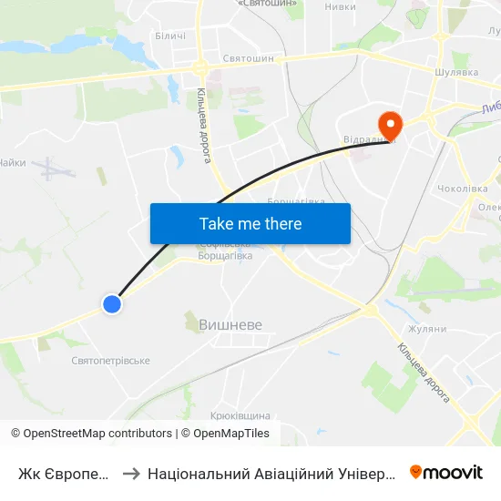 Жк Європейка to Національний Авіаційний Університет map