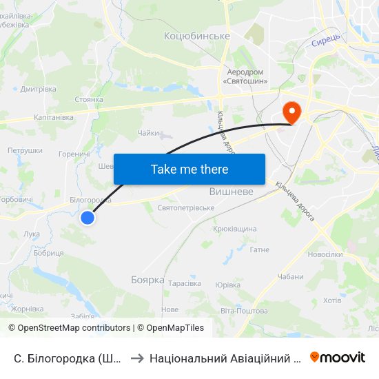 С. Білогородка (Школа №2) to Національний Авіаційний Університет map