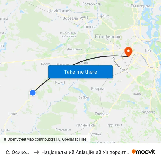 С. Осикове to Національний Авіаційний Університет map