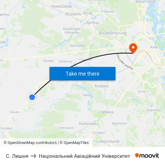 С. Лишня to Національний Авіаційний Університет map