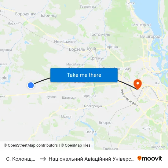 С. Колонщина to Національний Авіаційний Університет map