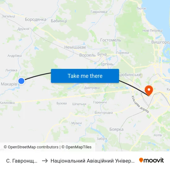 С. Гавронщина to Національний Авіаційний Університет map
