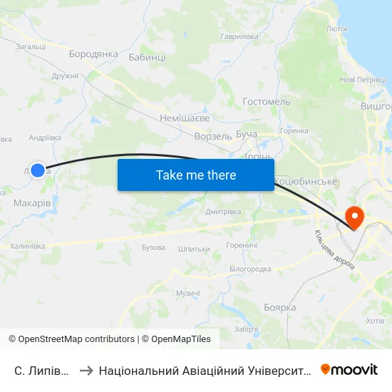 С. Липівка to Національний Авіаційний Університет map