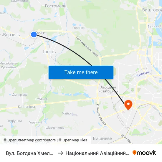 Вул. Богдана Хмельницького to Національний Авіаційний Університет map