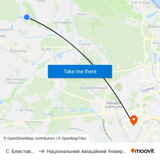 С. Блиставиця to Національний Авіаційний Університет map