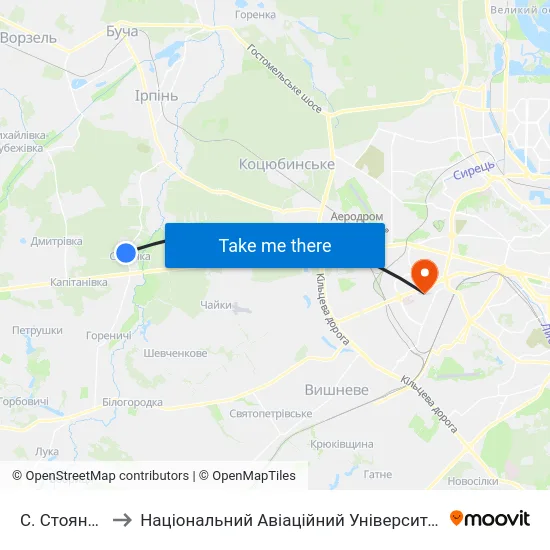 С. Стоянка to Національний Авіаційний Університет map