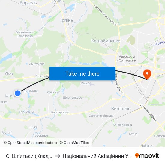 С. Шпитьки (Кладовище) to Національний Авіаційний Університет map