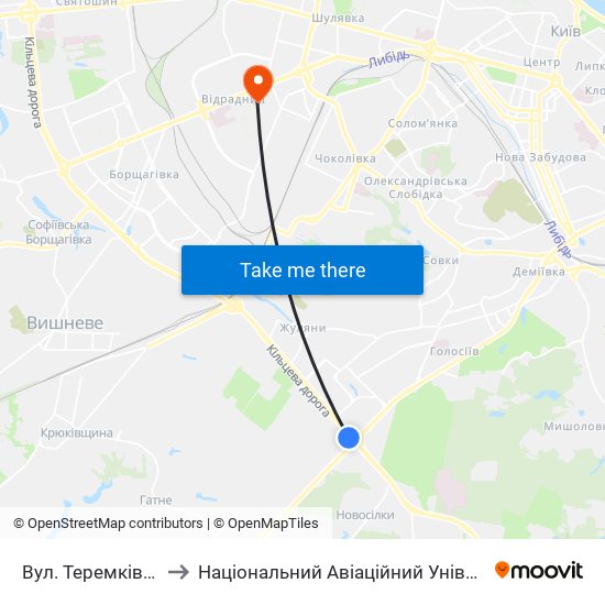 Вул. Теремківська to Національний Авіаційний Університет map