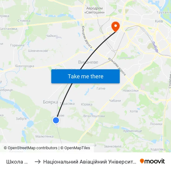 Школа №2 to Національний Авіаційний Університет map