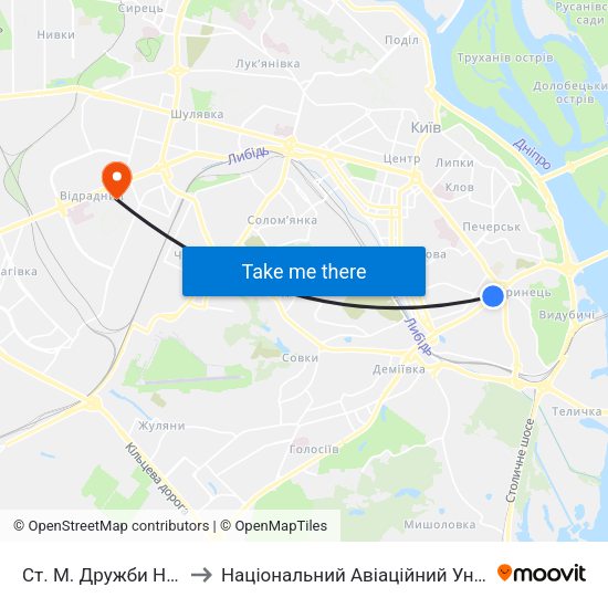 Ст. М. Дружби Народів to Національний Авіаційний Університет map
