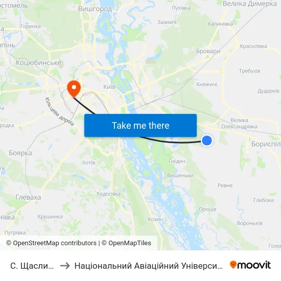 С. Щасливе to Національний Авіаційний Університет map