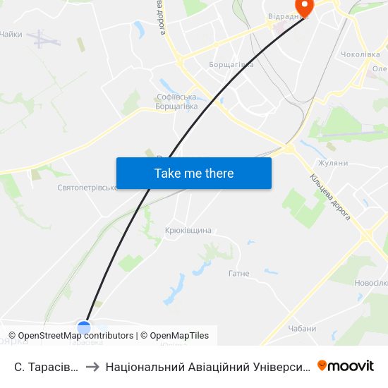 С. Тарасівка to Національний Авіаційний Університет map