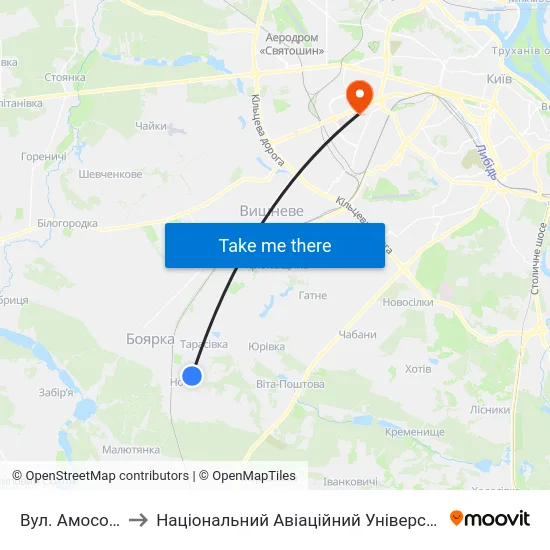 Вул. Амосова to Національний Авіаційний Університет map